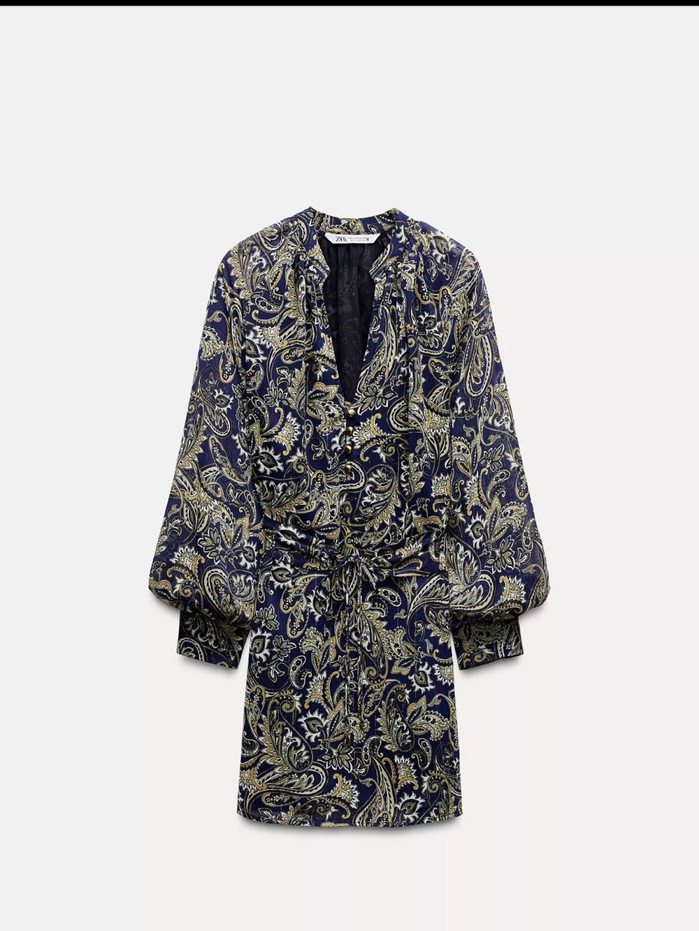 Zara Navy and Cream Paisley Long Sleeve Wrap Chemise